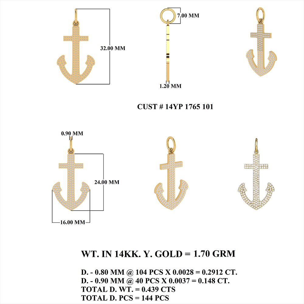 Diamond Anchor Pendant 24x16mm