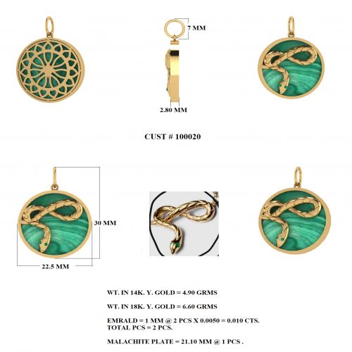 Malachite Pendant With Emerald Eye Snake