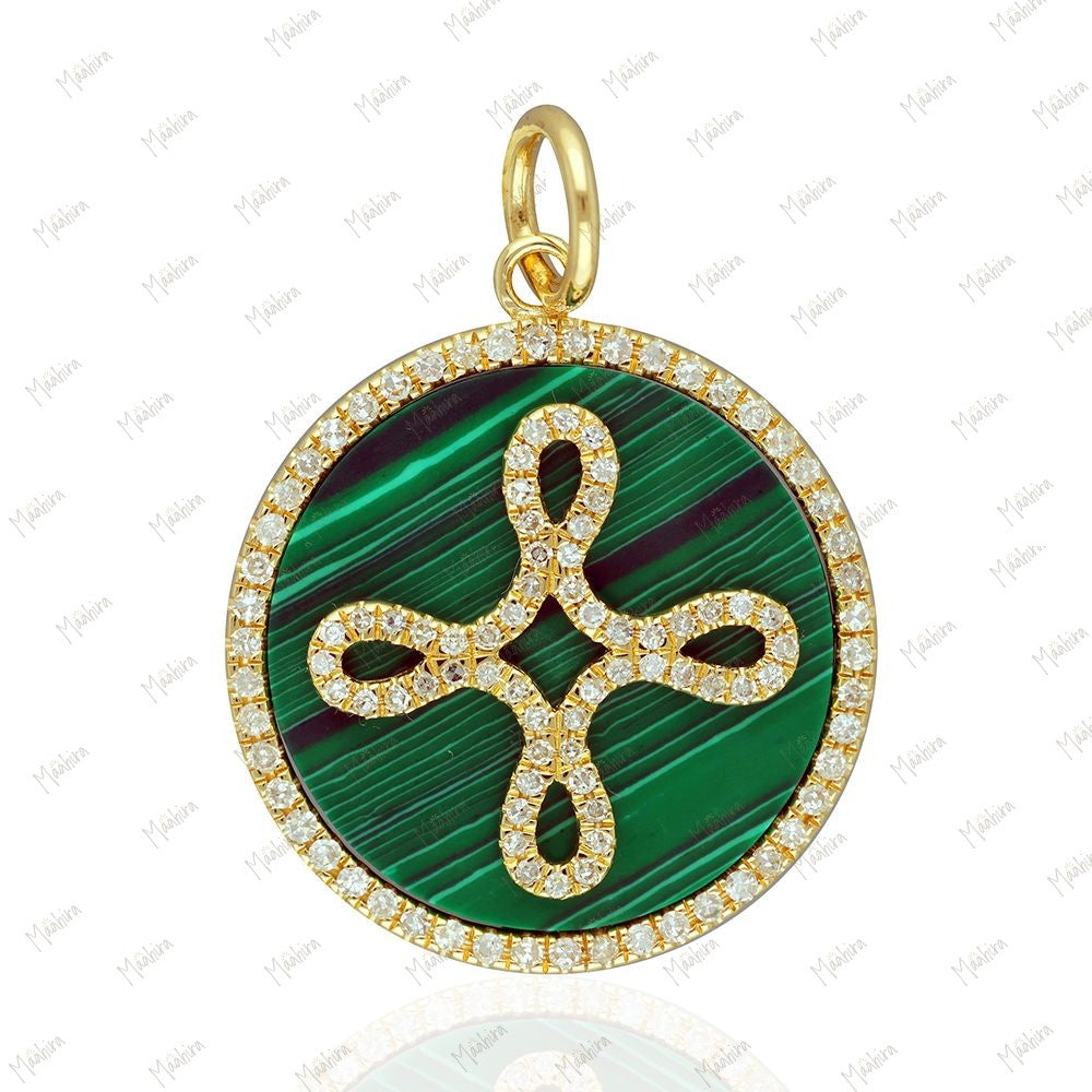 Diamond Malachite Round Pendant 20mm