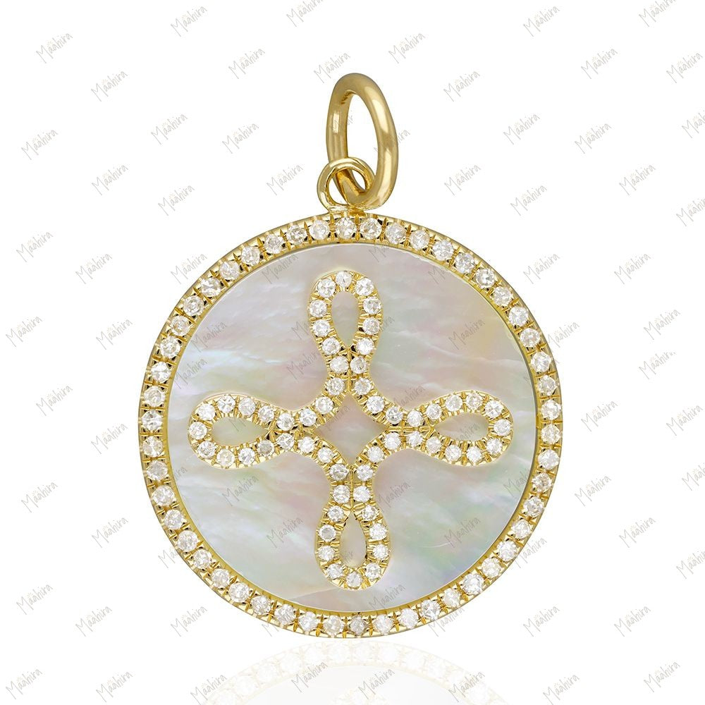 Mother of Pearl Round Diamond Pendant 20mm
