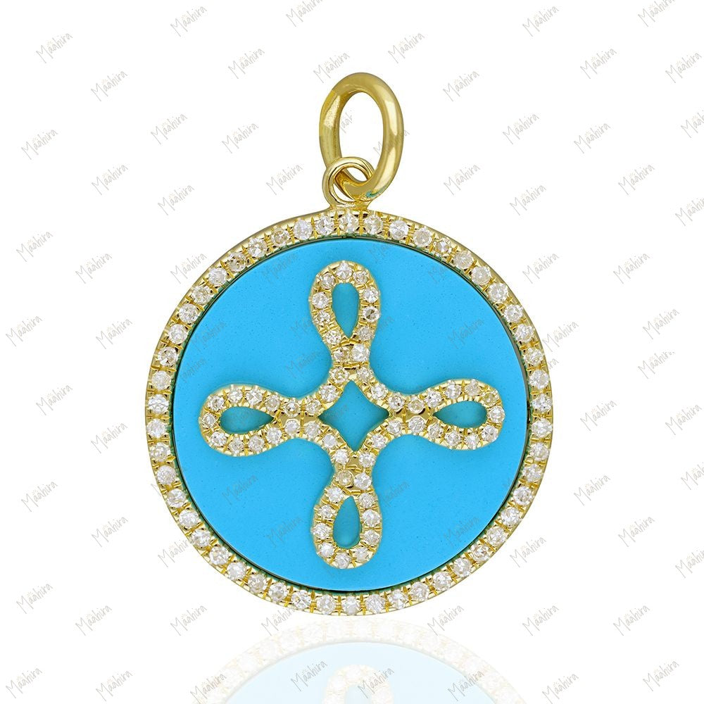 Mother of Pearl Round Diamond Pendant 20mm