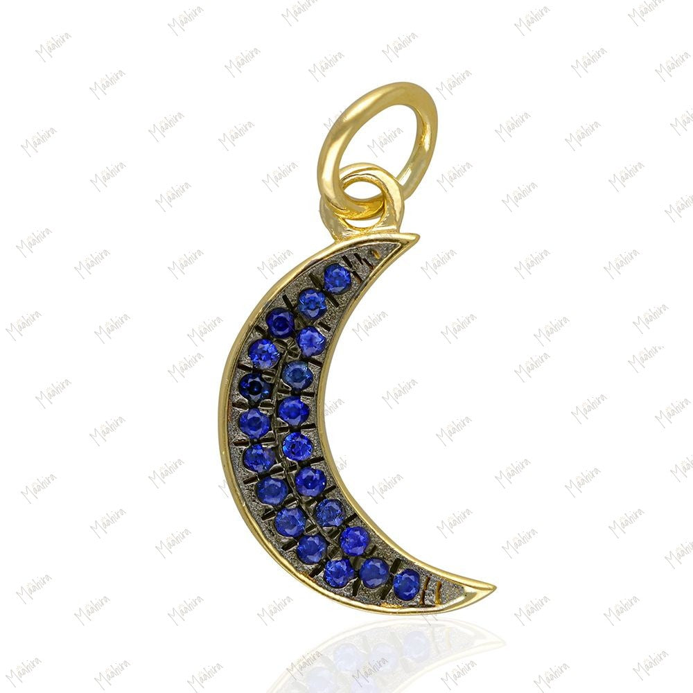 Blue Sapphire Moon Pendant 8x12.50mm