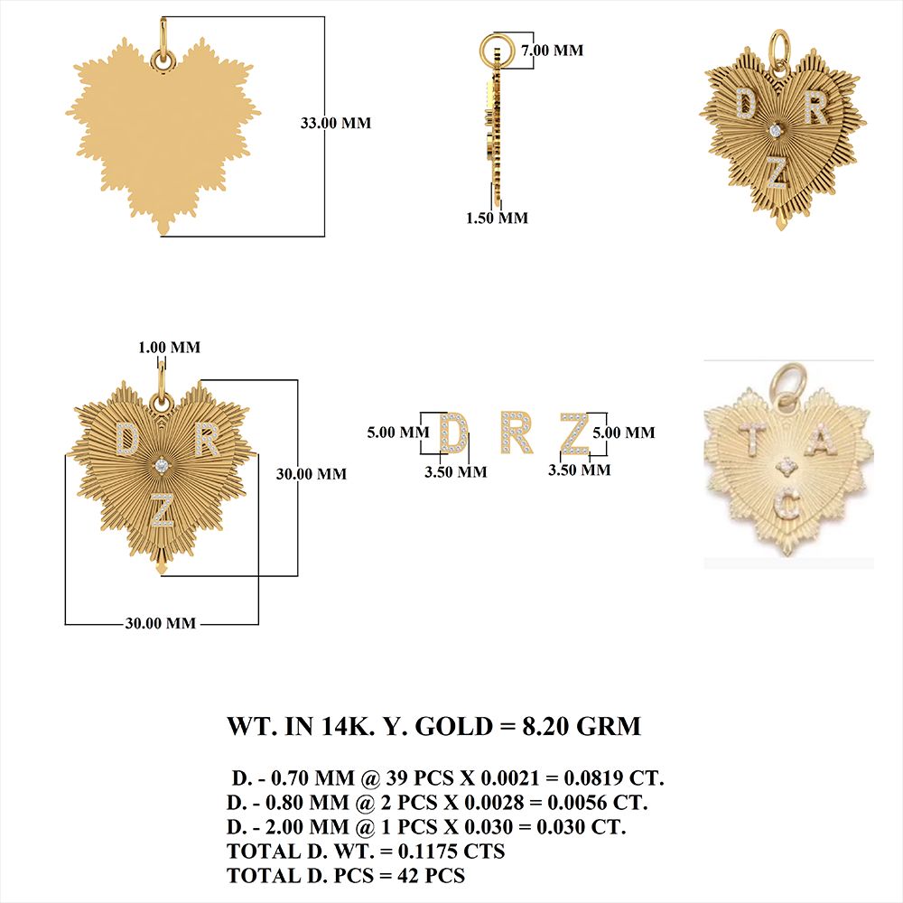 Diamond Alphabet Letter D R Z Pendant Of Heart 30x30mm