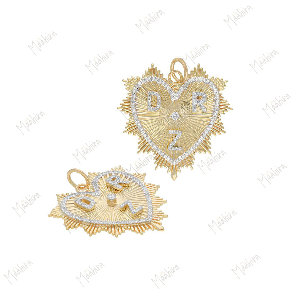 Diamond Alphabet Letter D R Z Pendant Of Heart 30x30mm