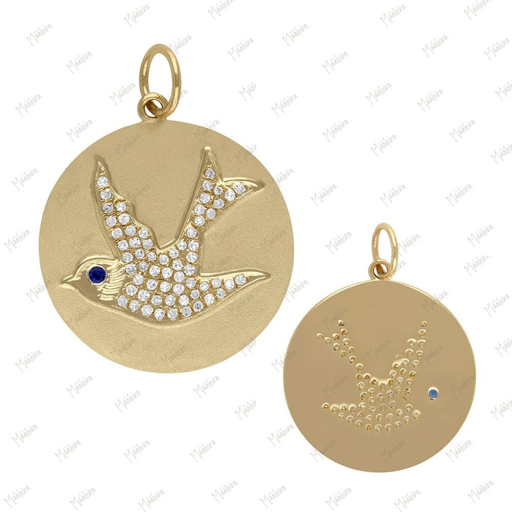 Diamond Bird Round Pendant 22mm