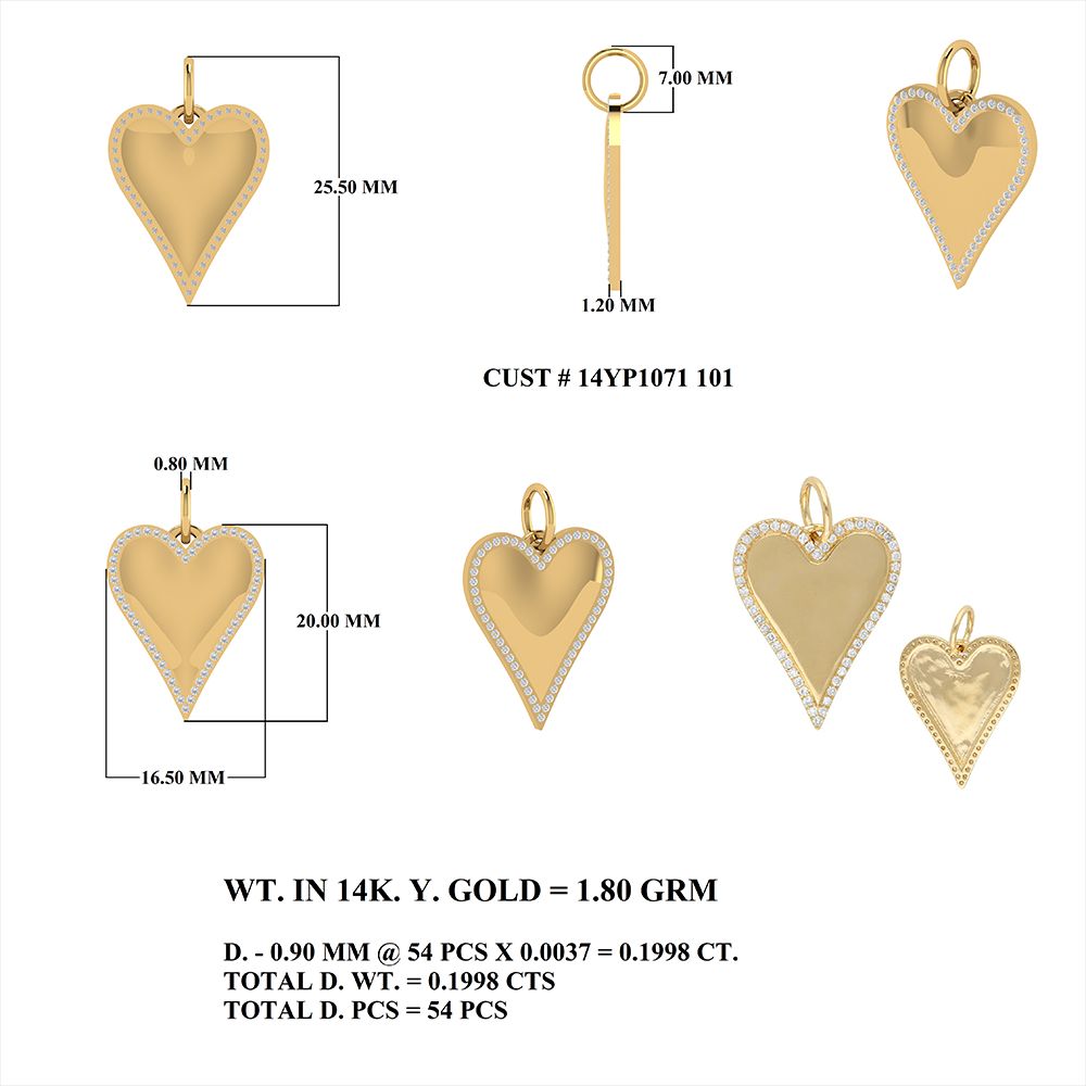 Diamond Border Heart Pendant 20mm