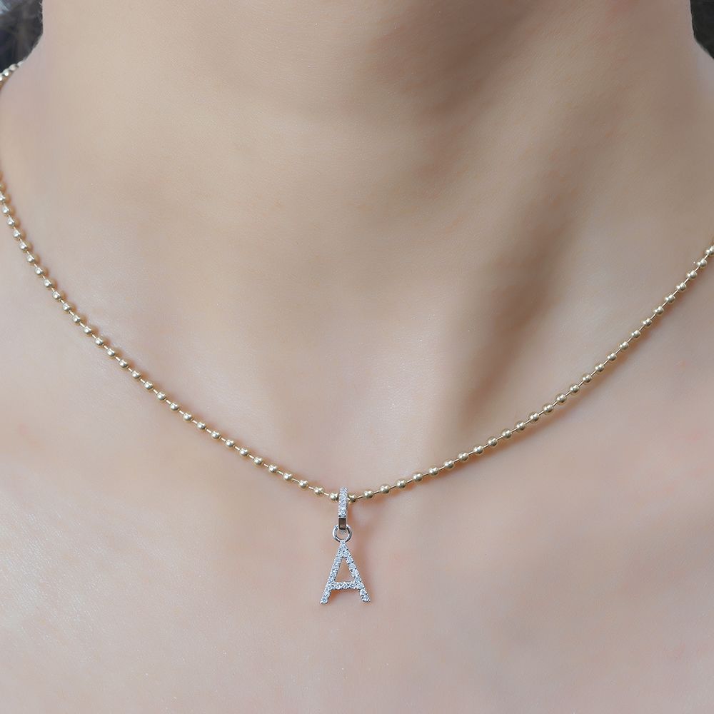 Diamond Initial Letter A Pendant with Clicker Lock 8.90x10mm, Lock 6x9mm