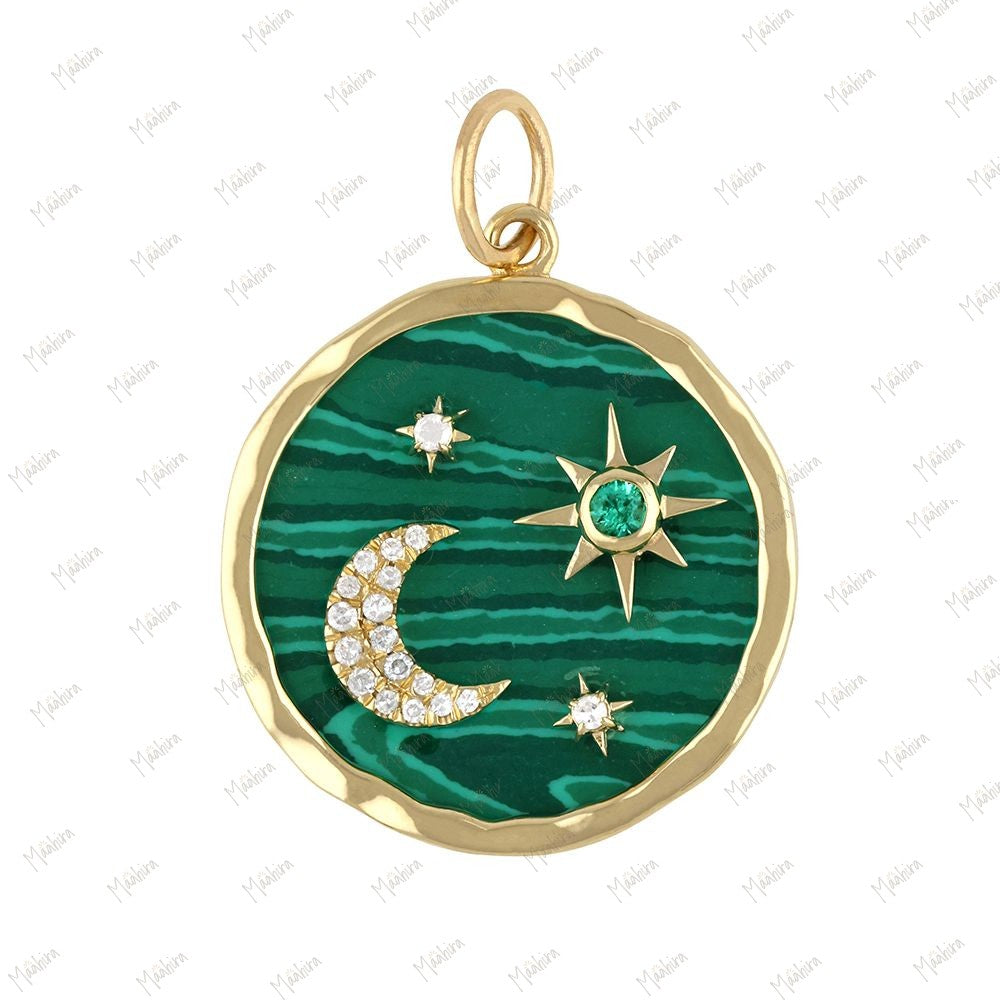 Round Lapis Pendant of Moon & Star 20mm