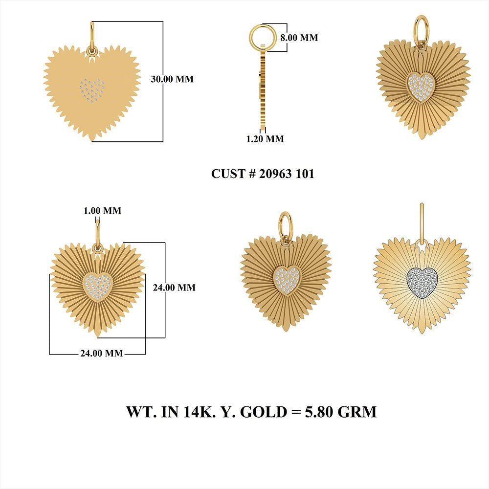 Diamond Heart in Heart Rays Pendant 24x24mm