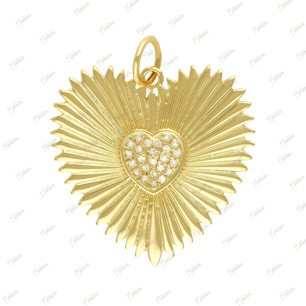 Diamond Heart in Heart Rays Pendant 24x24mm