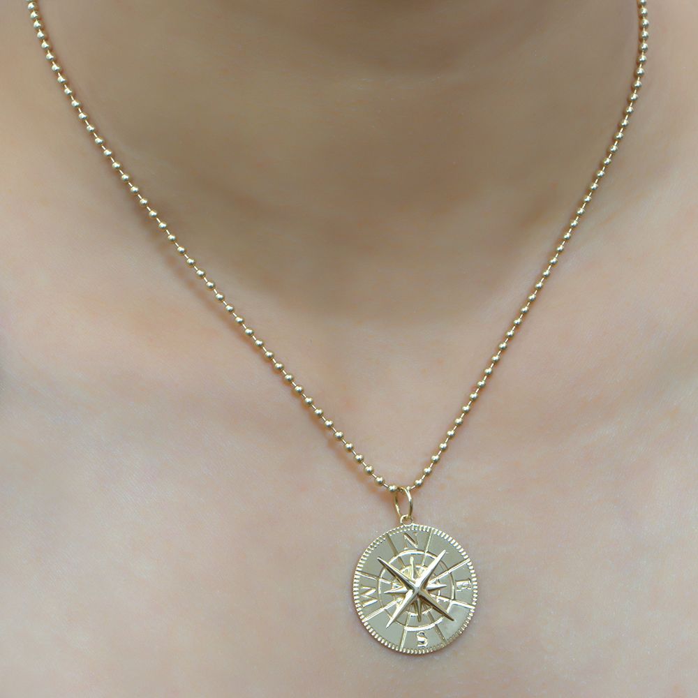 Solid Gold Compass Pendant 32x24mm
