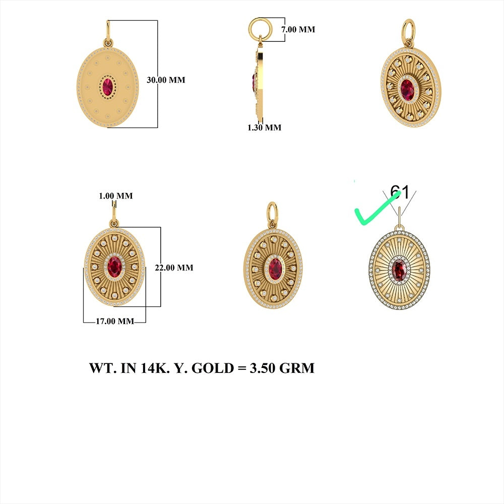 Oval Shape Gold Diamond & Emerald Pendant 17x22mm