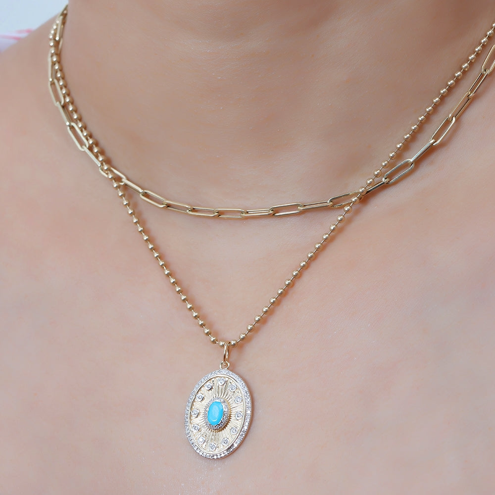 Oval Shape Gold Diamond & Emerald Pendant 17x22mm