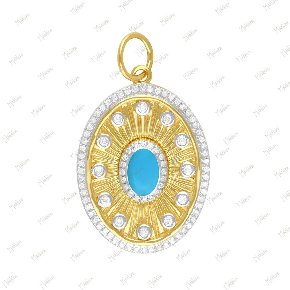 Oval Shape Gold Diamond & Emerald Pendant 17x22mm