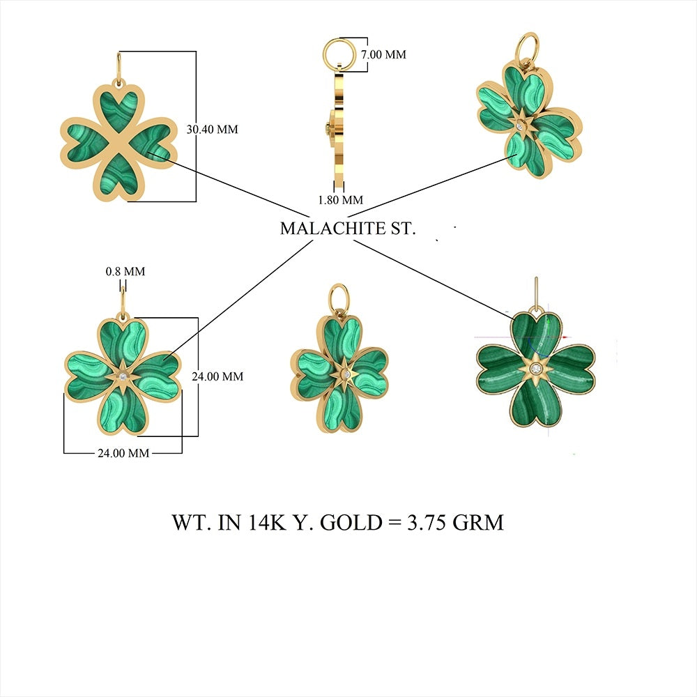 Diamond Malachite Clover Pendant 24mm