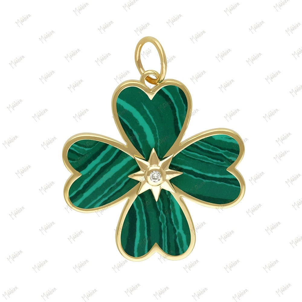 Diamond Malachite Clover Pendant 24mm