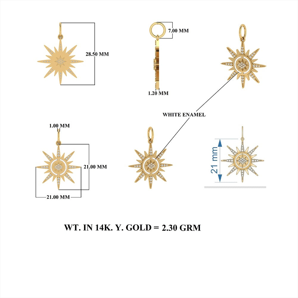 Diamond & White Enamel Star Pendant 21mm