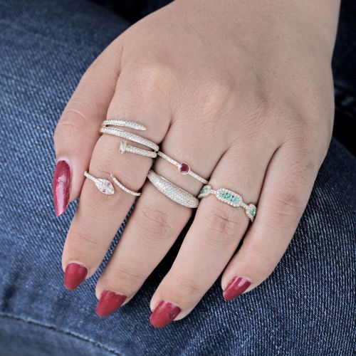 Diamond & Emerald Band Ring in US Size 6