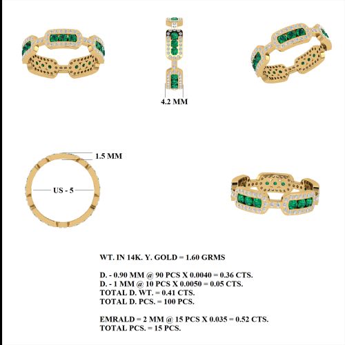 Diamond & Emerald Band Ring in US Size 6