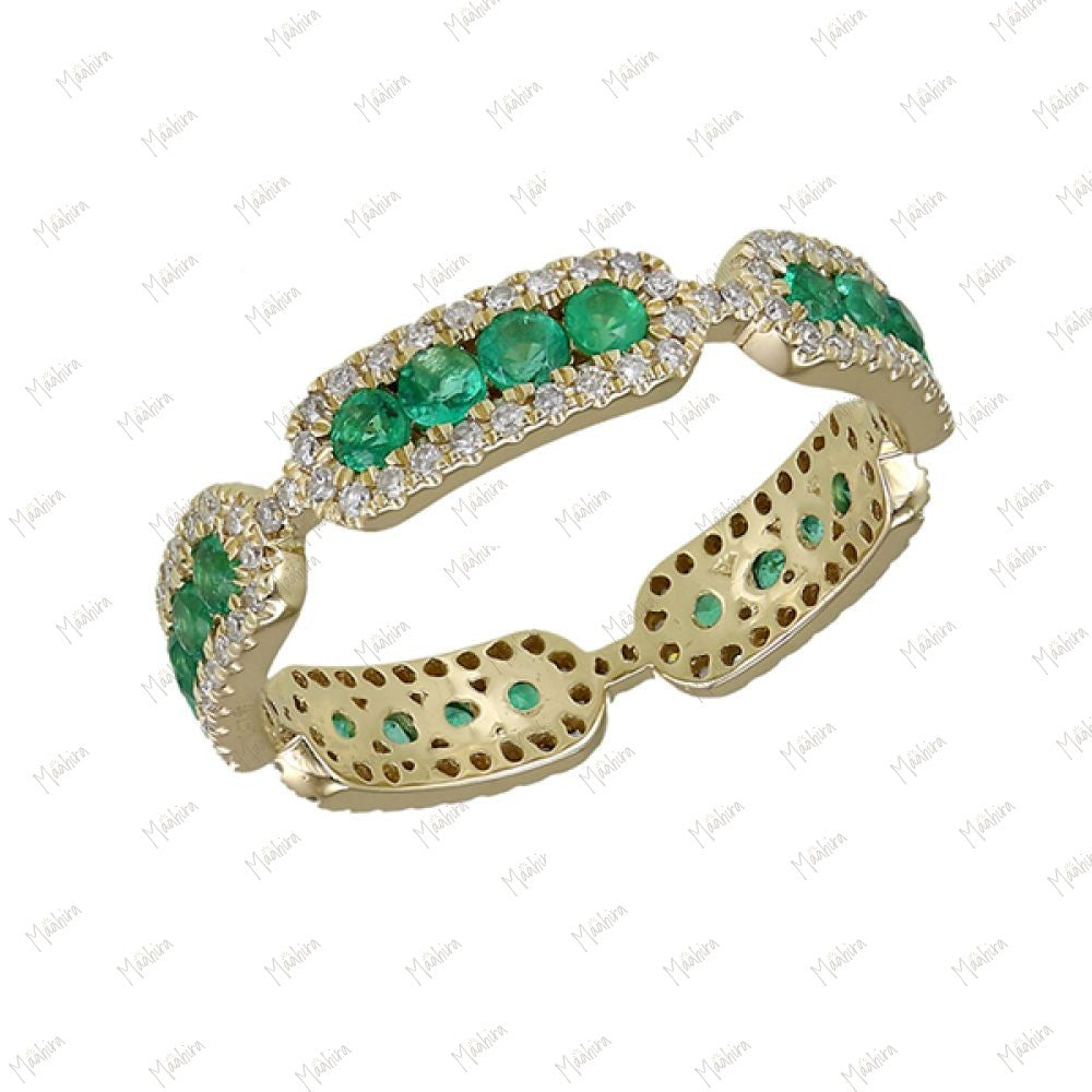 Diamond & Emerald Band Ring in US Size 6