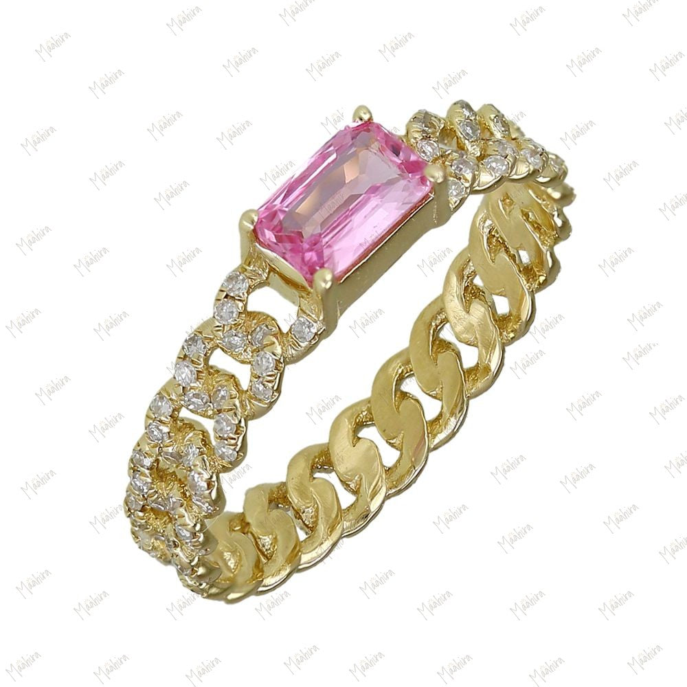 Diamond Pink Sapphire Chain Link Ring in US Size 6