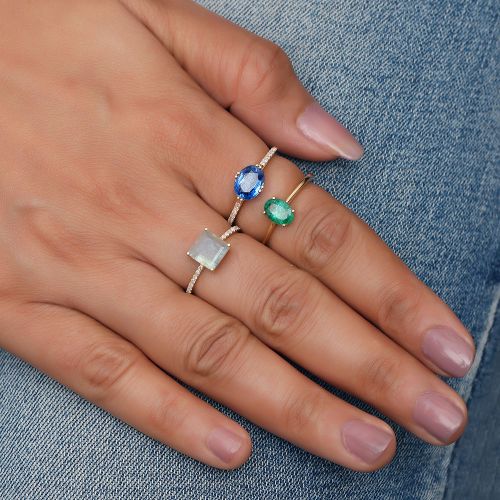 Diamond Kyanite Oval Shape Ring