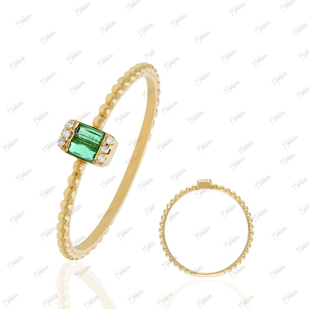 Diamond Emerald Ring in US Size 7