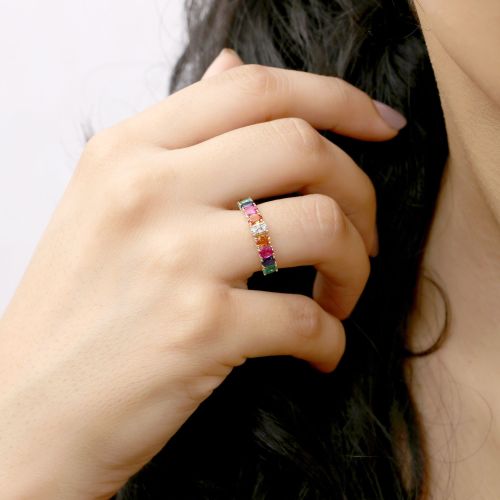 Rainbow Multicolor Gemstone Ring -6.50