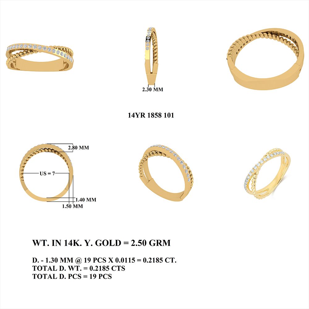 Gold Diamond Criss Cross Ring in US Size 7