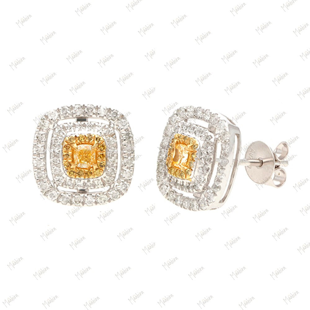 18K White Gold Yellow Diamond Studs 10.50mm