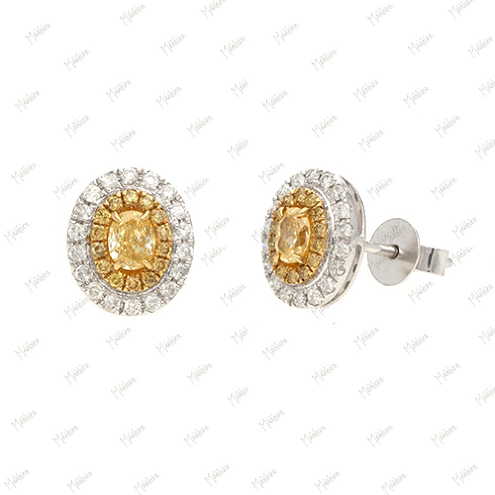 18K White Gold Yellow Diamond Round Studs 9.20X7.90mm