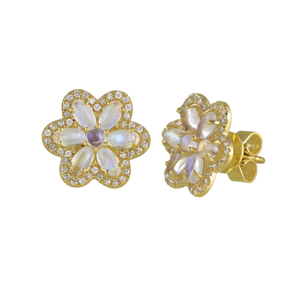 Diamond Rainbow Moonstone Studs