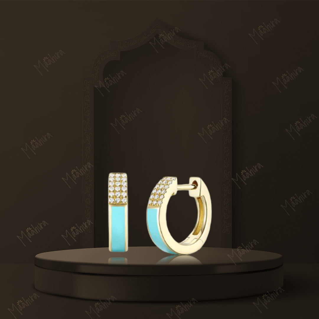 Turquoise Enamel & Diamond Huggies 12mm