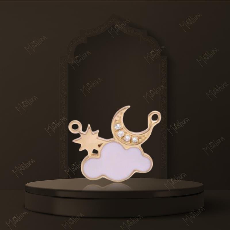 Diamond Star Moon Cloud Charm With White Enamel 10.30x11mm