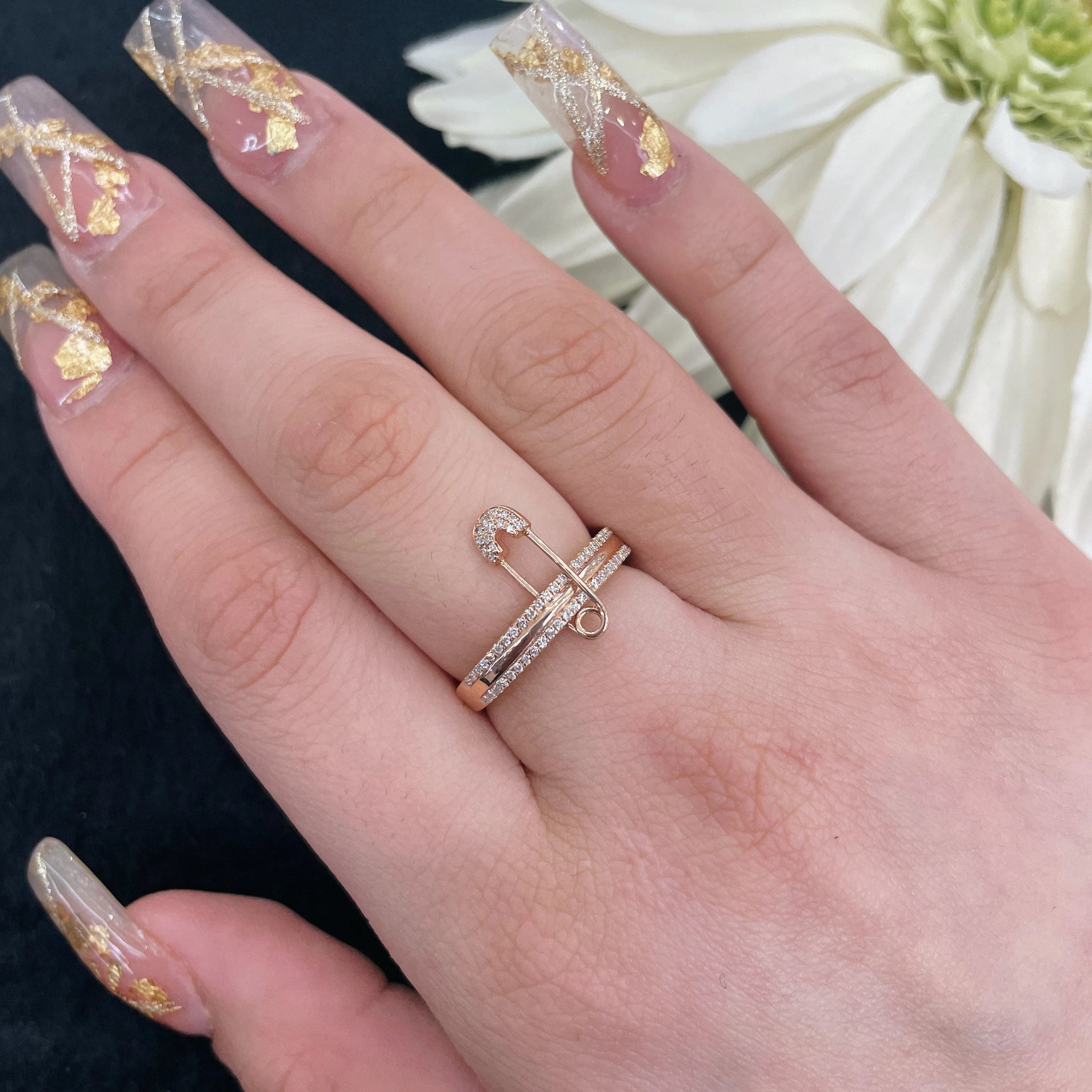 Diamond Safety Pin Ring-6.5