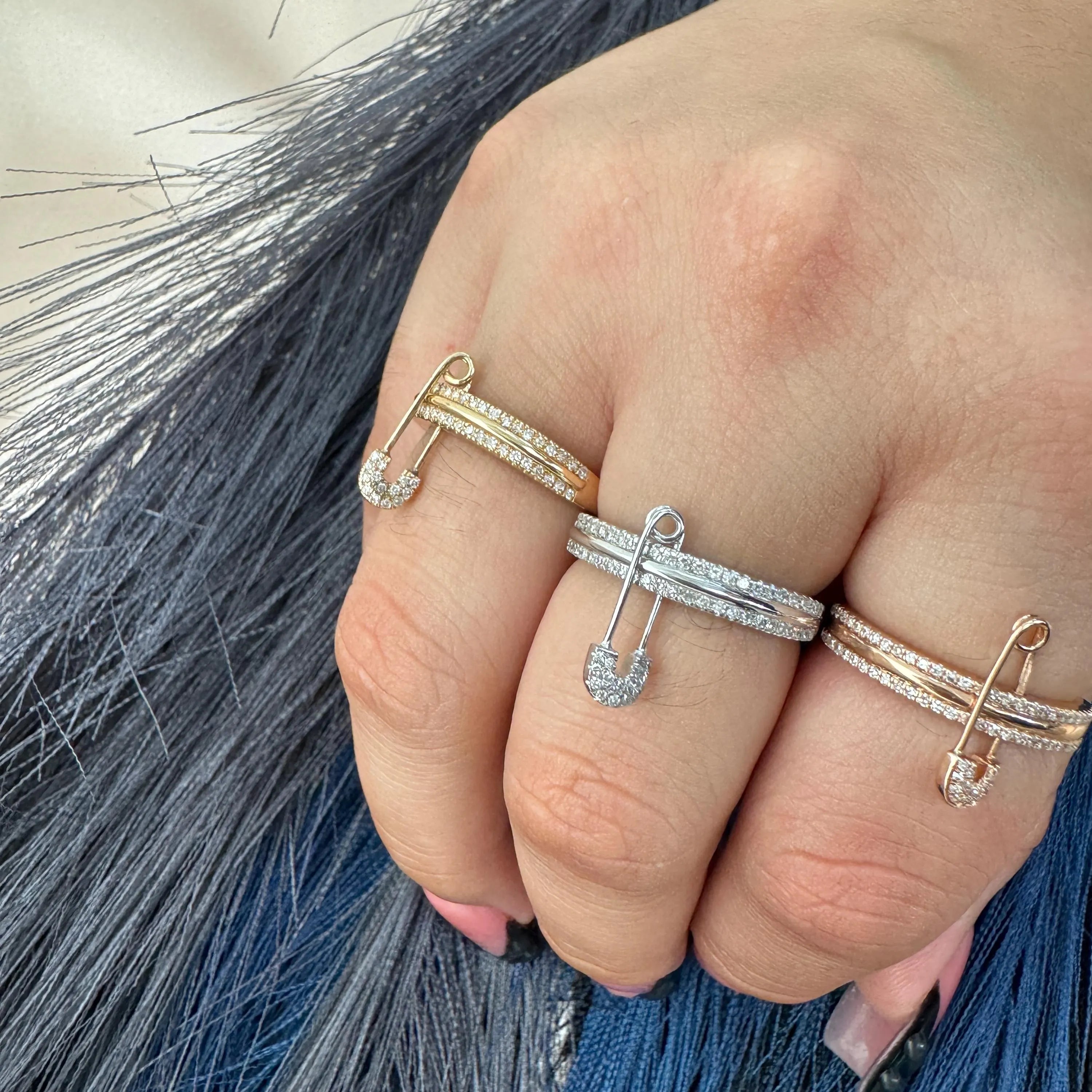 Diamond Safety Pin Ring-6.5