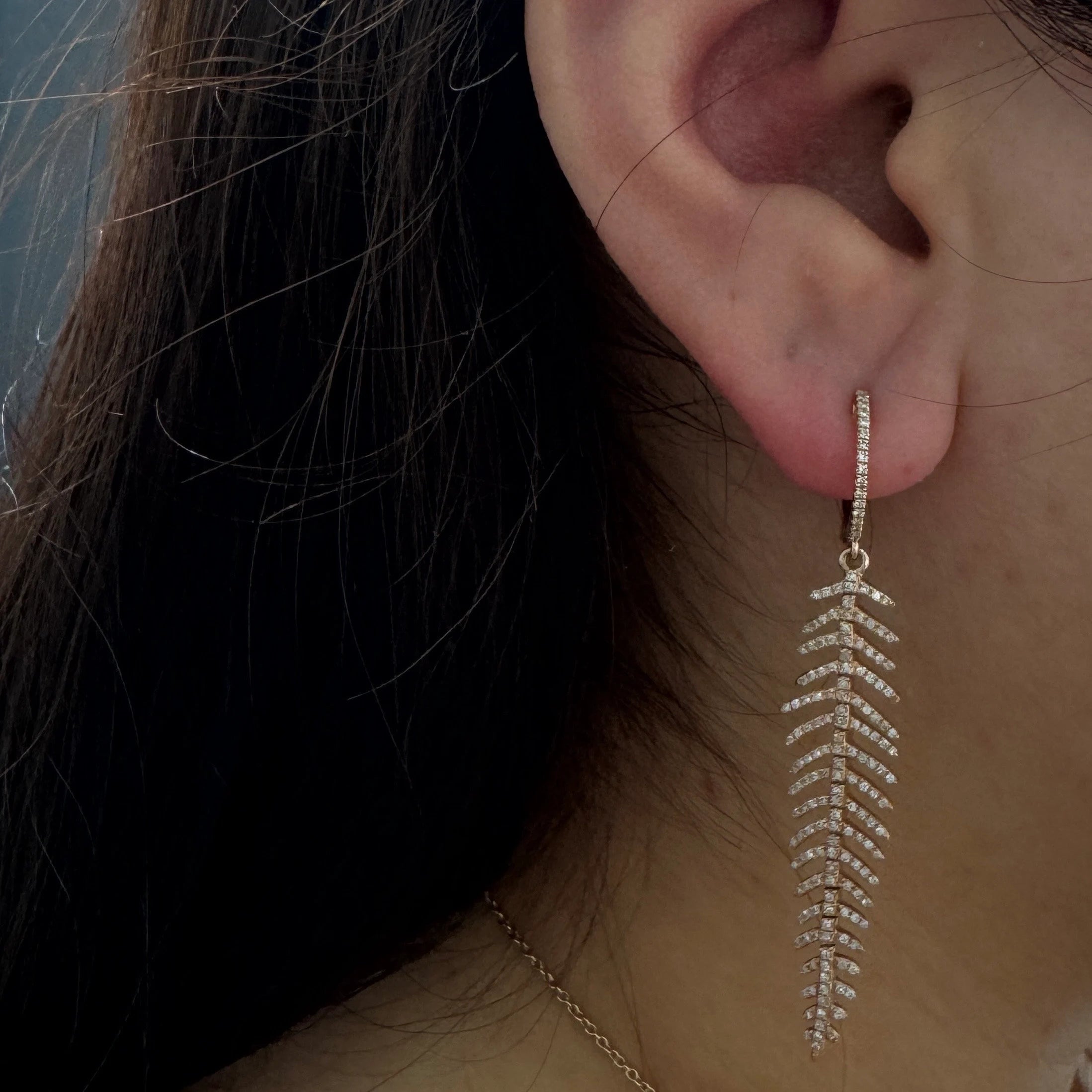 Diamond Leaf Earrings Flexible 45mm