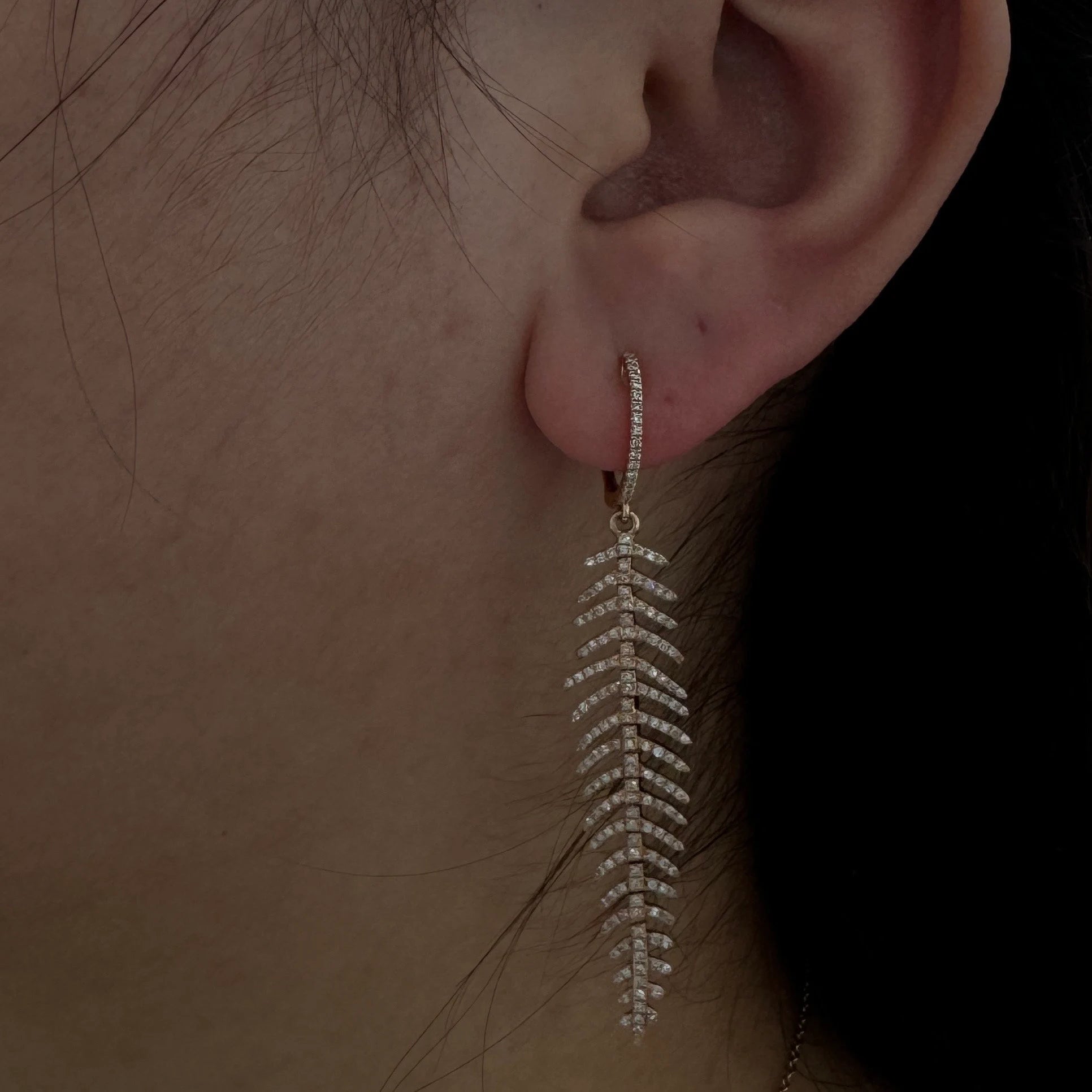 Diamond Leaf Earrings Flexible 45mm