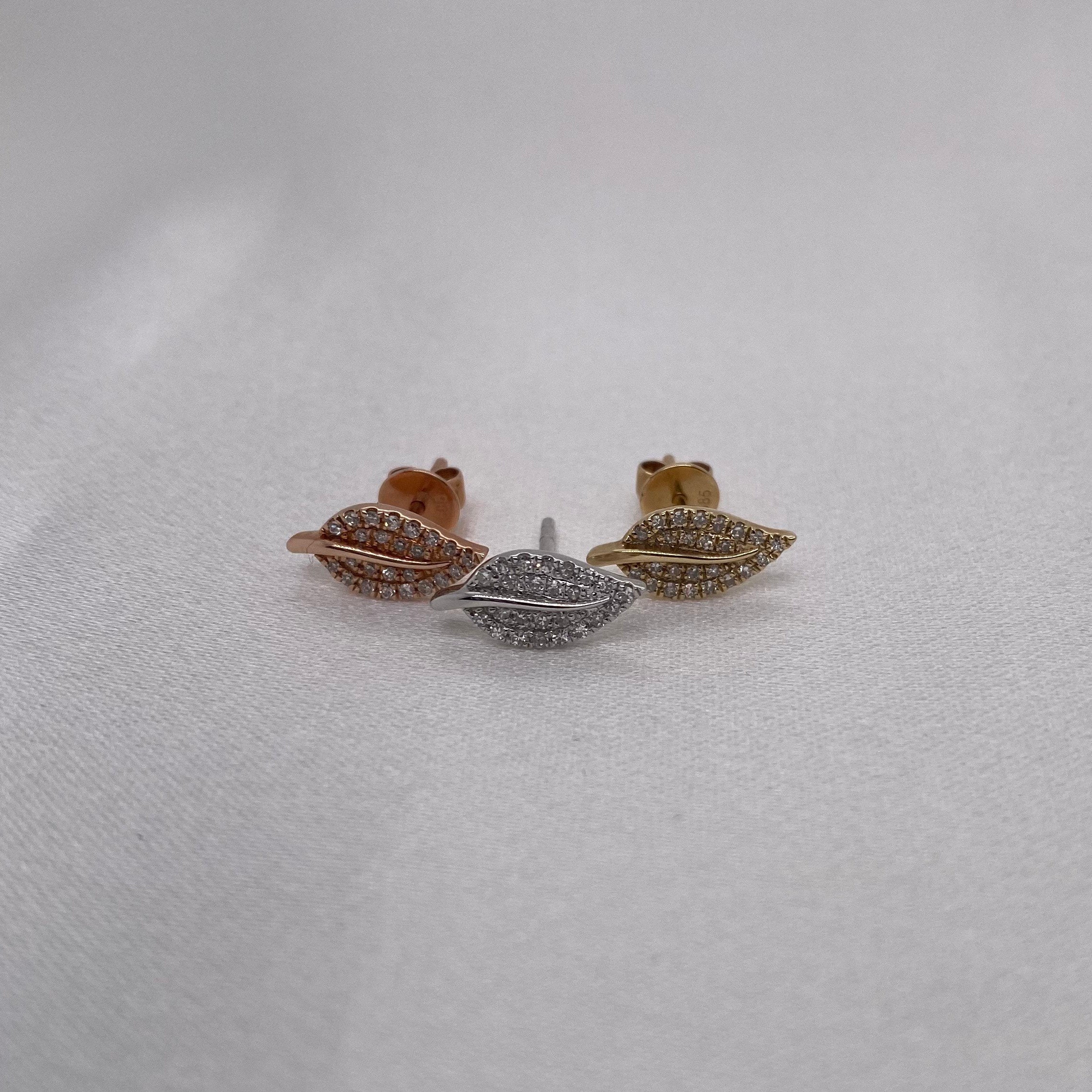 Diamond Leaf Stud Earrings