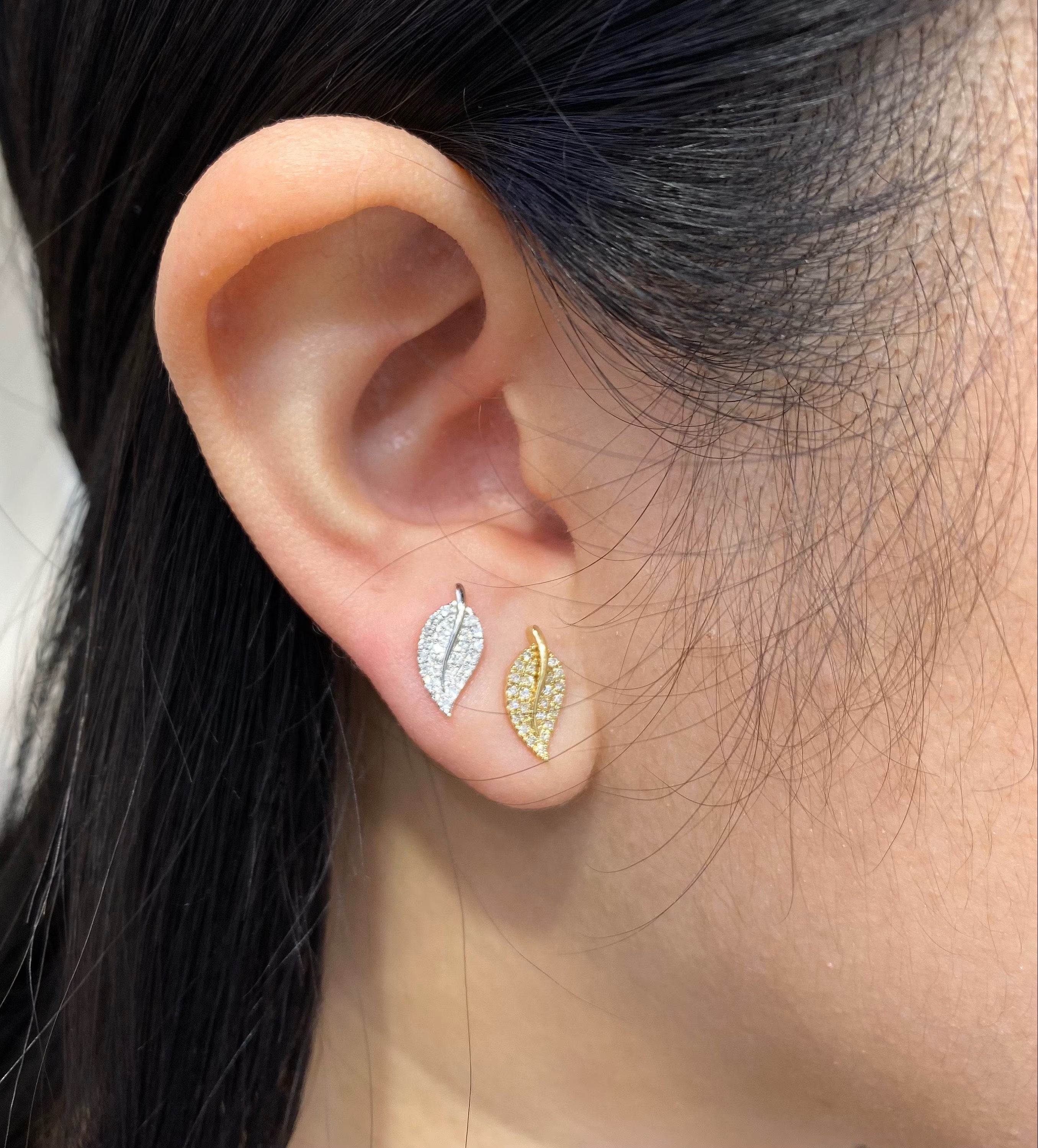 Diamond Leaf Stud Earrings