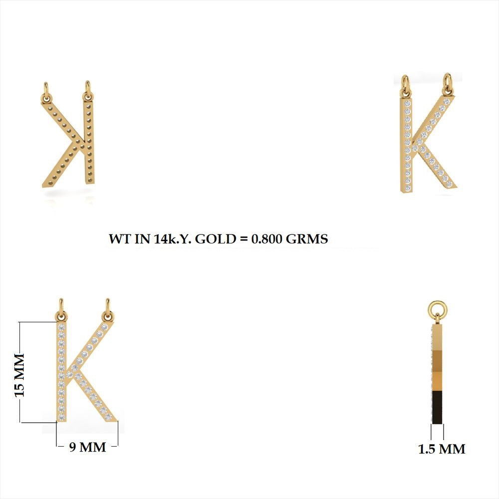 Diamond Initial pendant 15mm letter K
