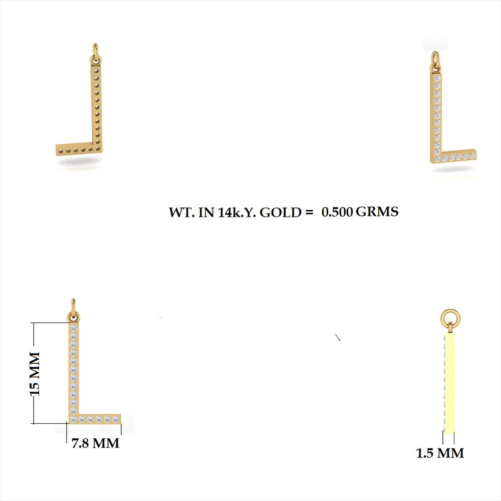 Diamond Initial pendant 15mm letter L