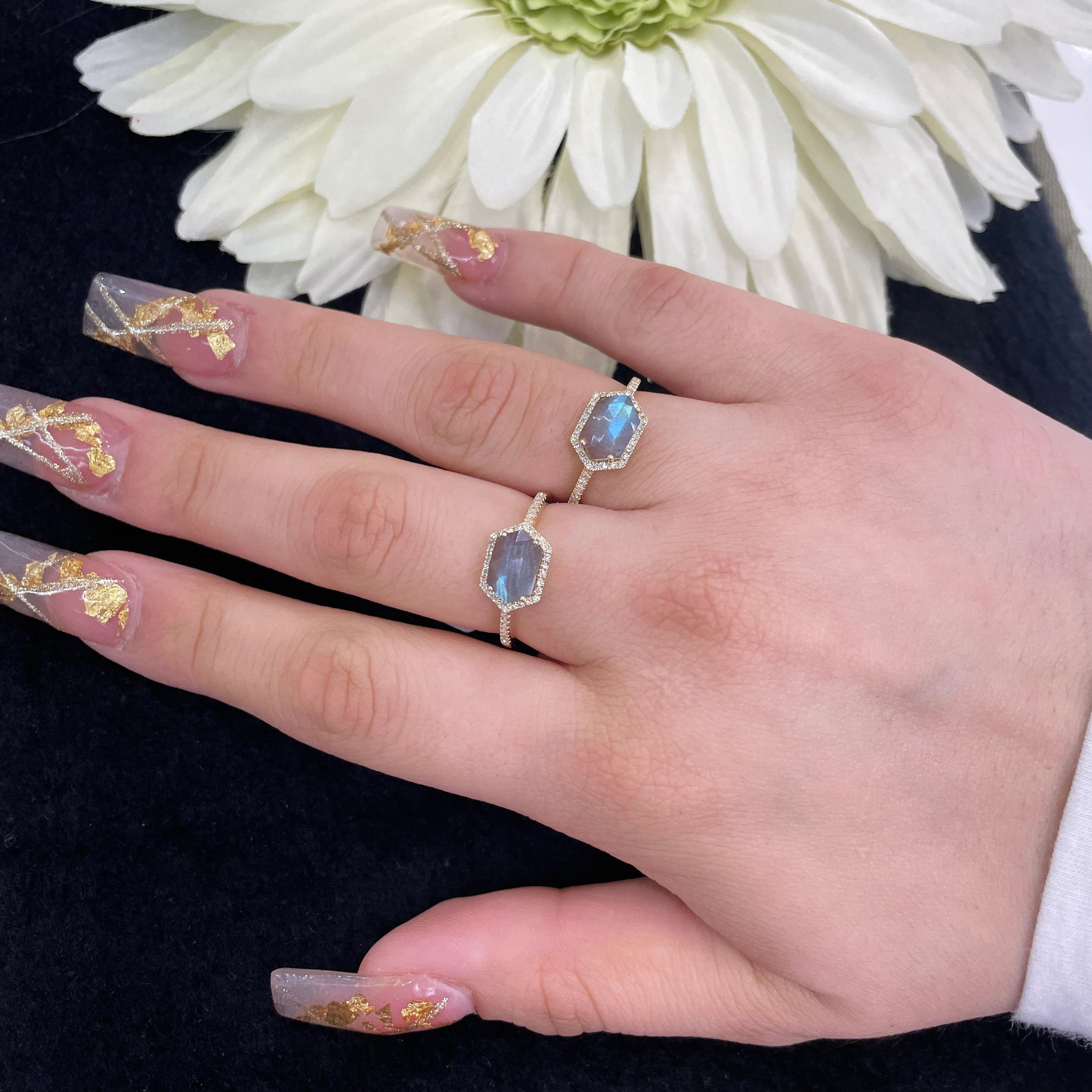 Diamond Labradorite Ring-6