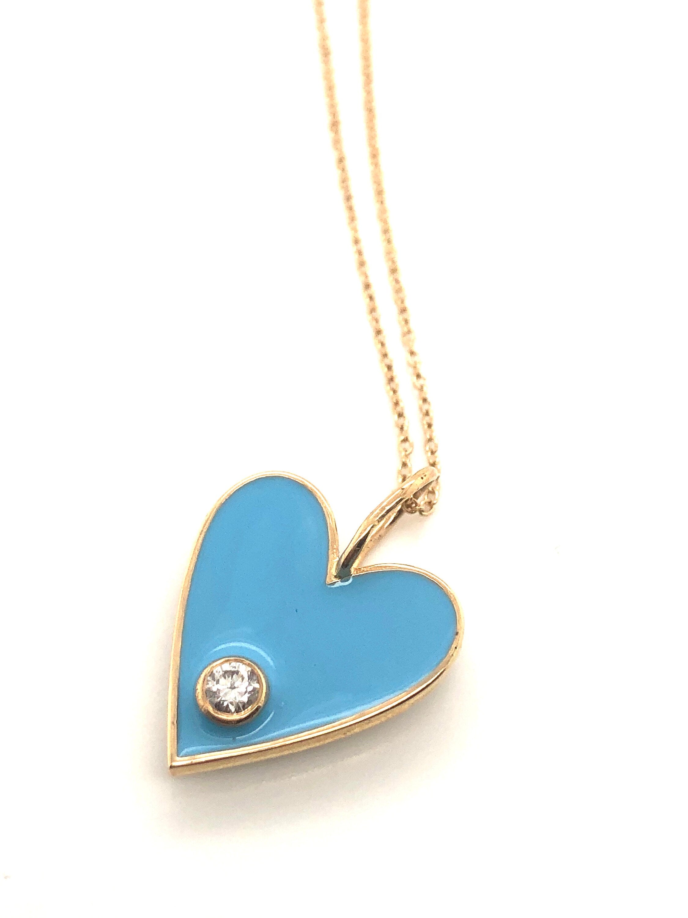 Diamond Studded Enamel Heart Pendant