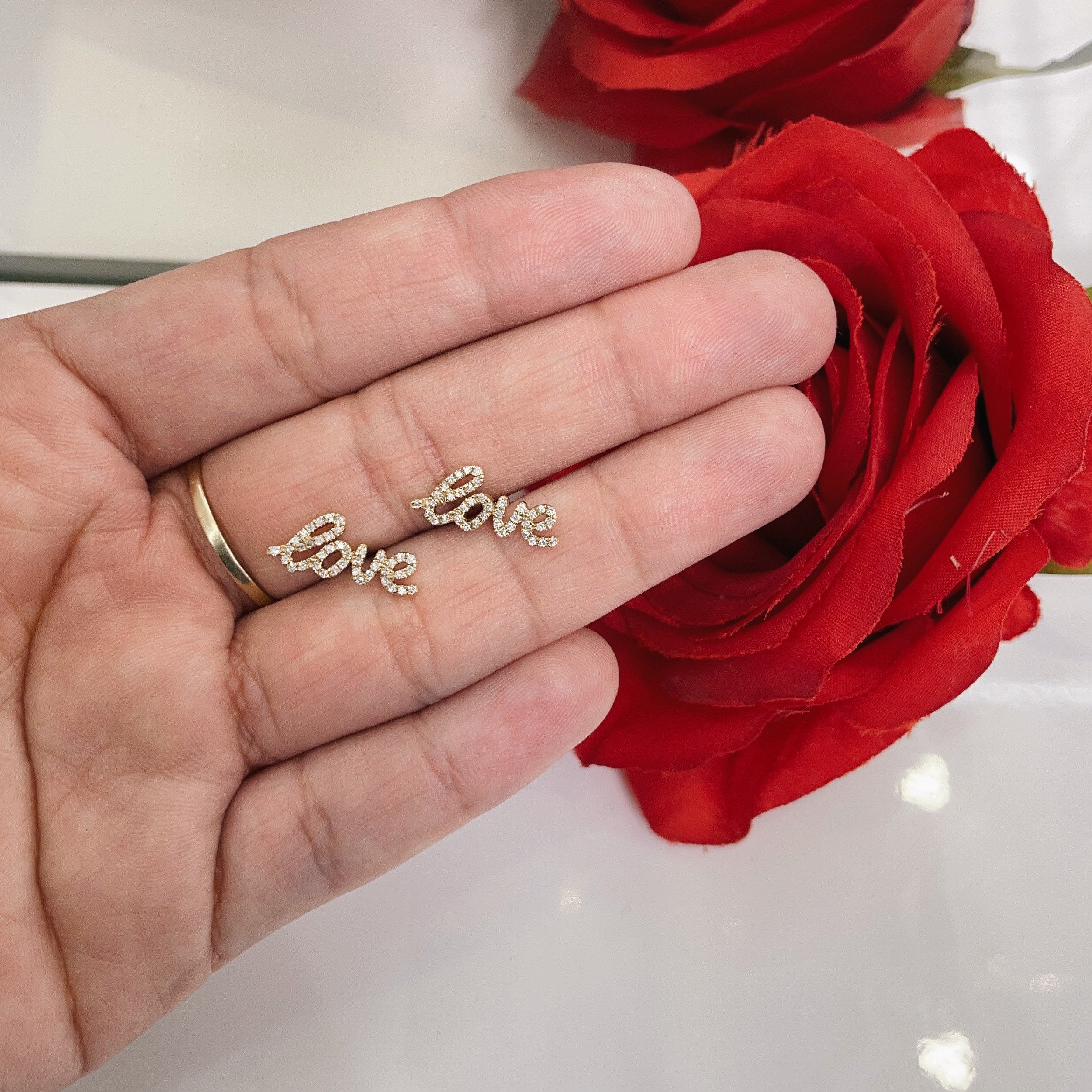 Diamond Love Studs 6.70X15.30mm