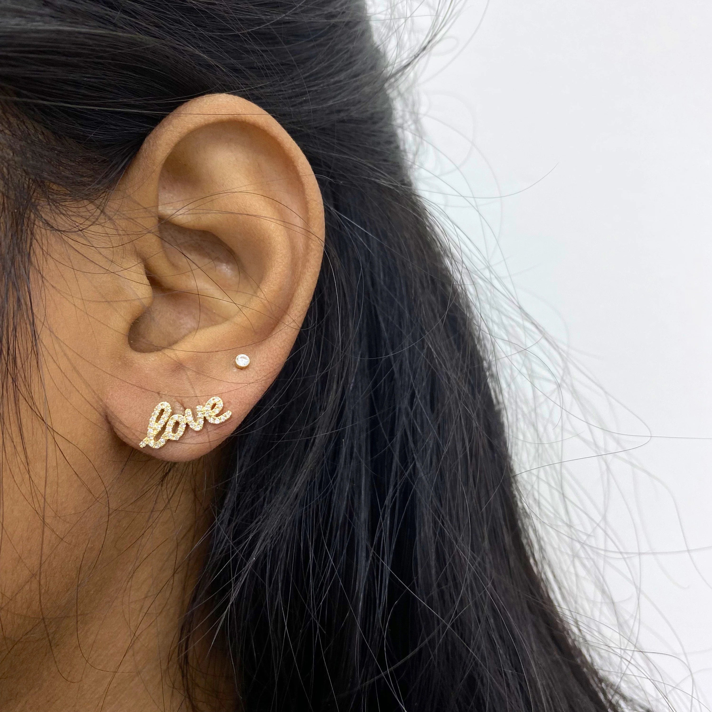 Diamond Love Studs 6.70X15.30mm