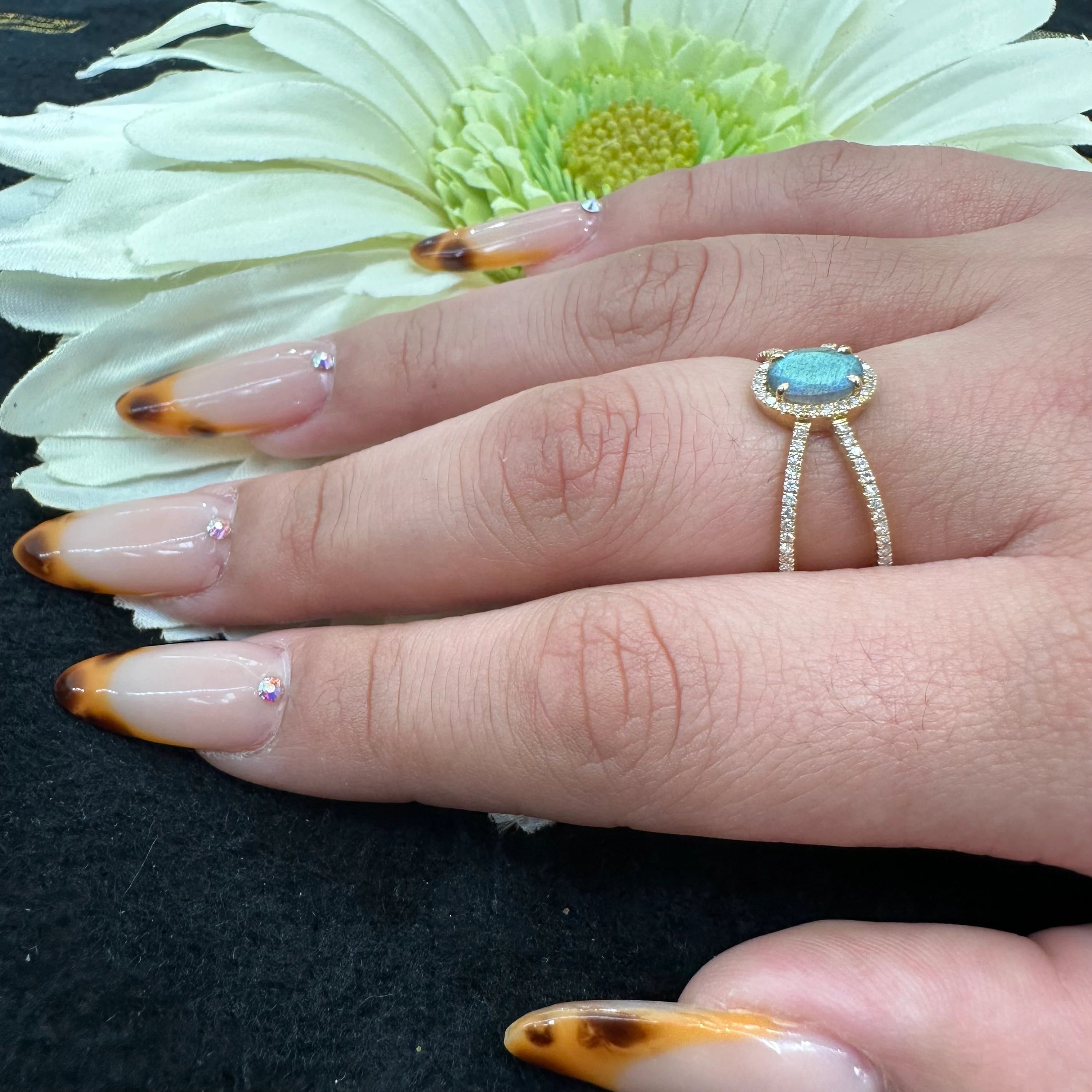 Diamond Rainbow Moonstone Orbit Ring