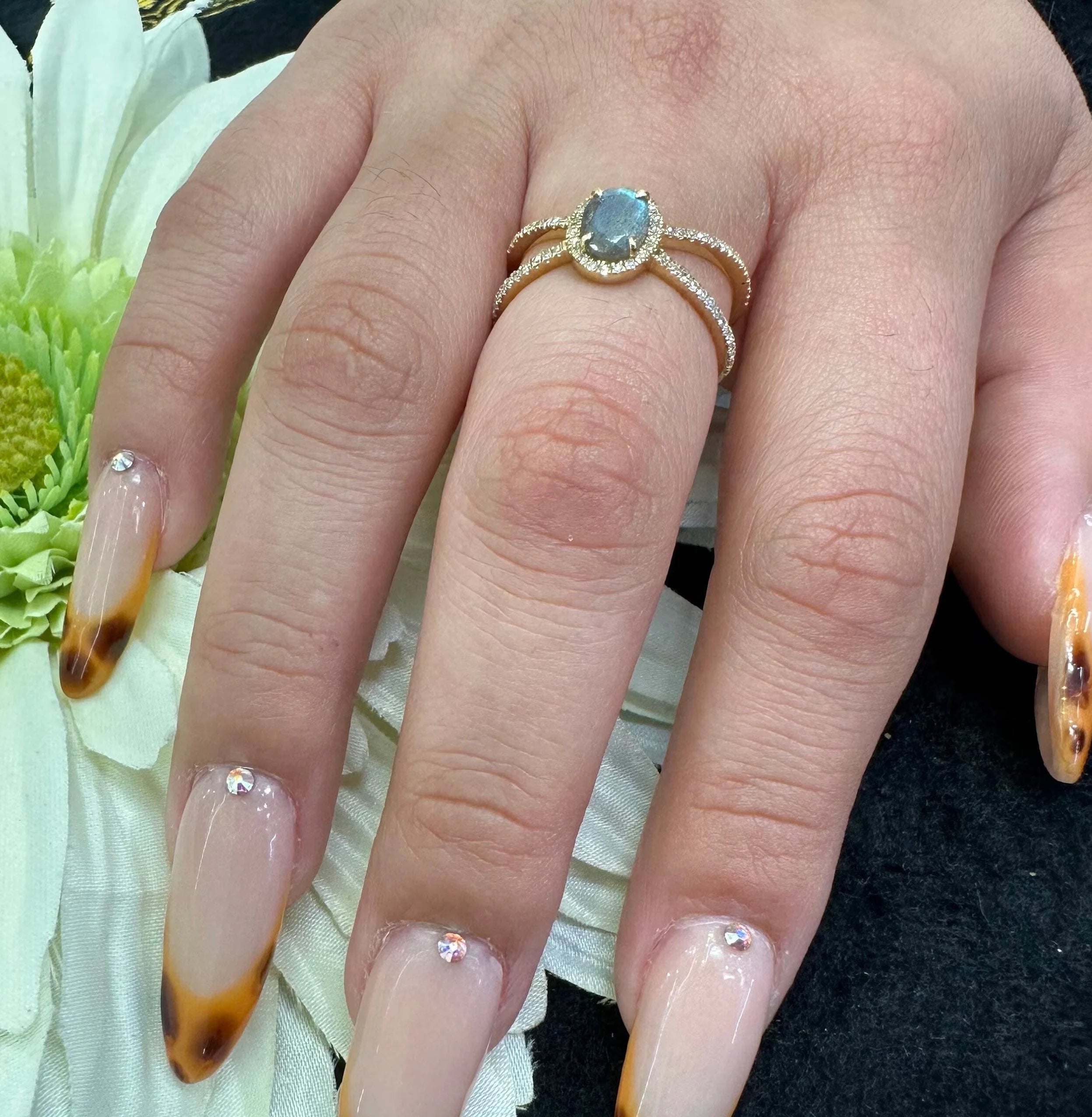 Diamond Rainbow Moonstone Orbit Ring