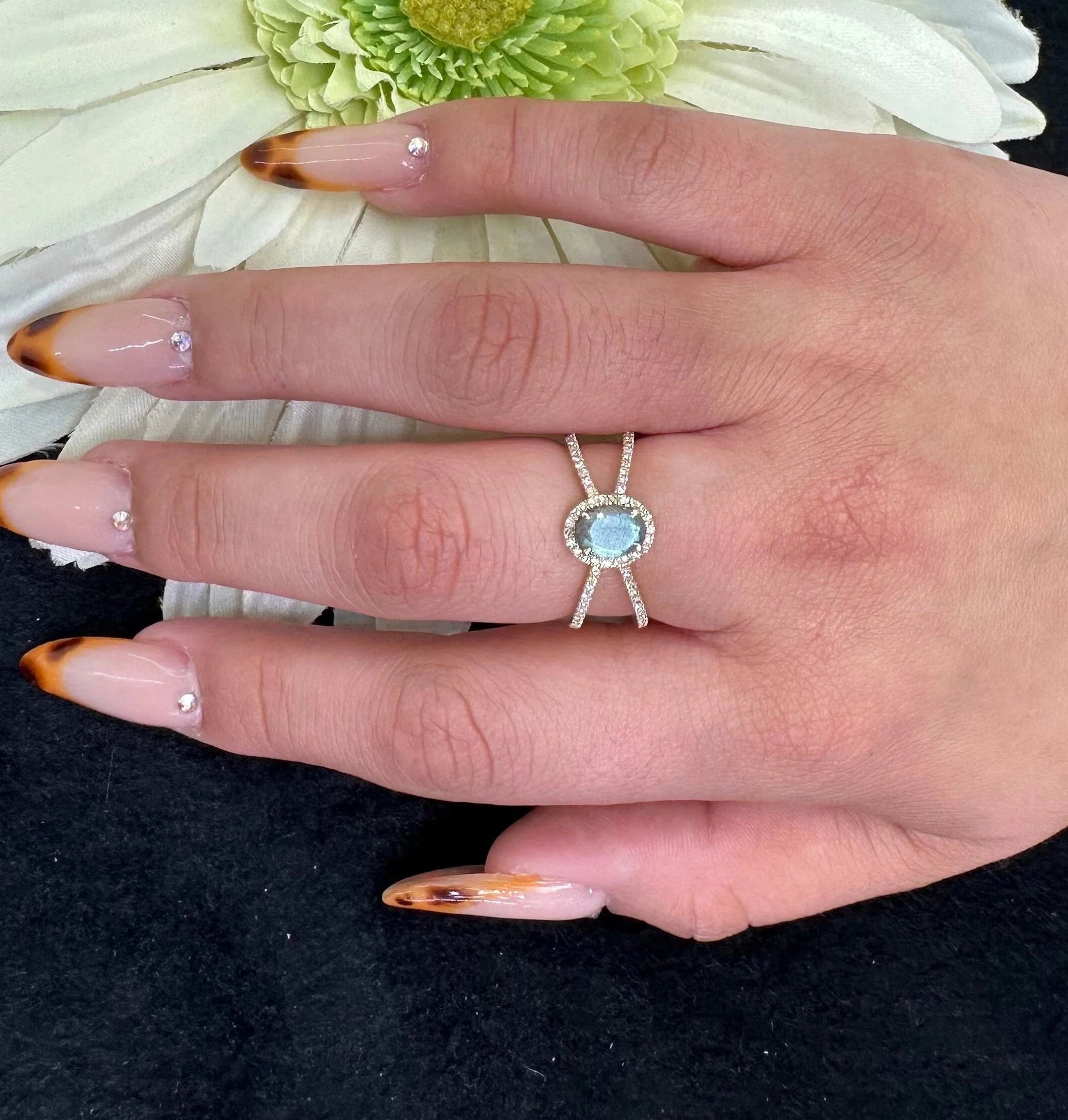 Diamond Rainbow Moonstone Orbit Ring