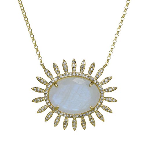 Rainbow Moonstone Diamond Streak Necklace